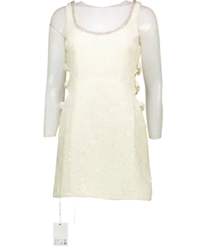 Self-Portrait Cream Boucle Embellished Neck Cut Out Mini Dress UK 4