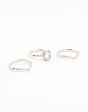 Silver Pointed & Halo Ring Pack