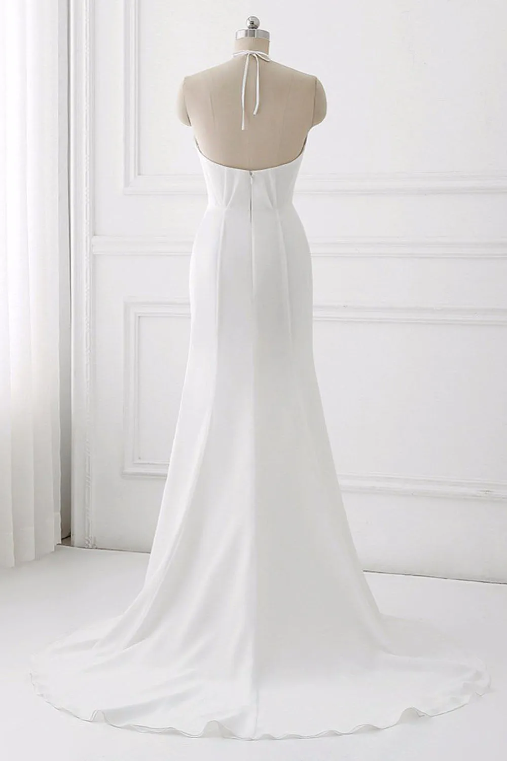 Simple Mermaid A Line White Chiffon Strapless Long Backless Prom Dresses OHC475