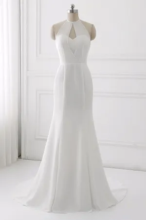 Simple Mermaid A Line White Chiffon Strapless Long Backless Prom Dresses OHC475