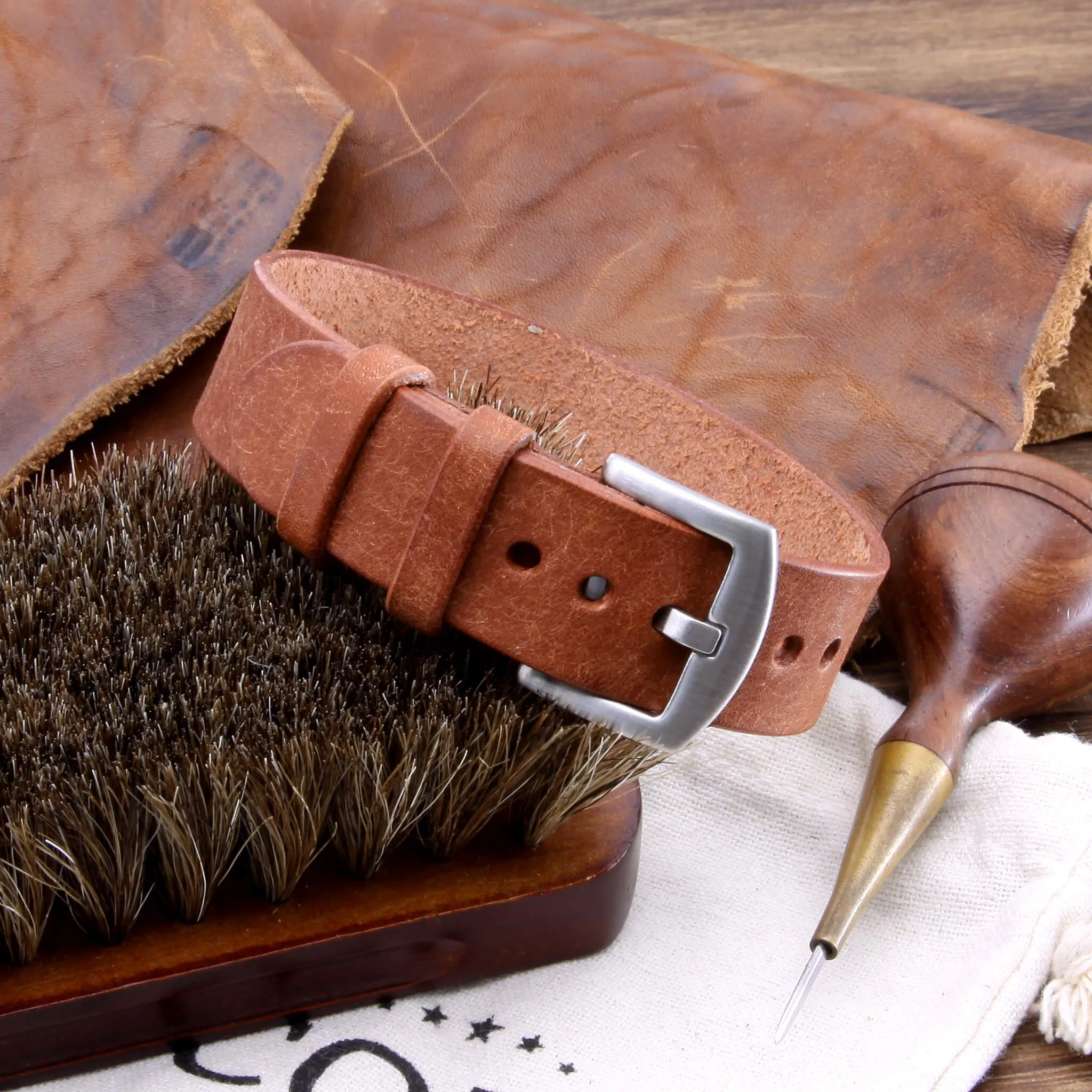 Single Pass Leather Watch Strap, 2-Keeper Rustic Russet