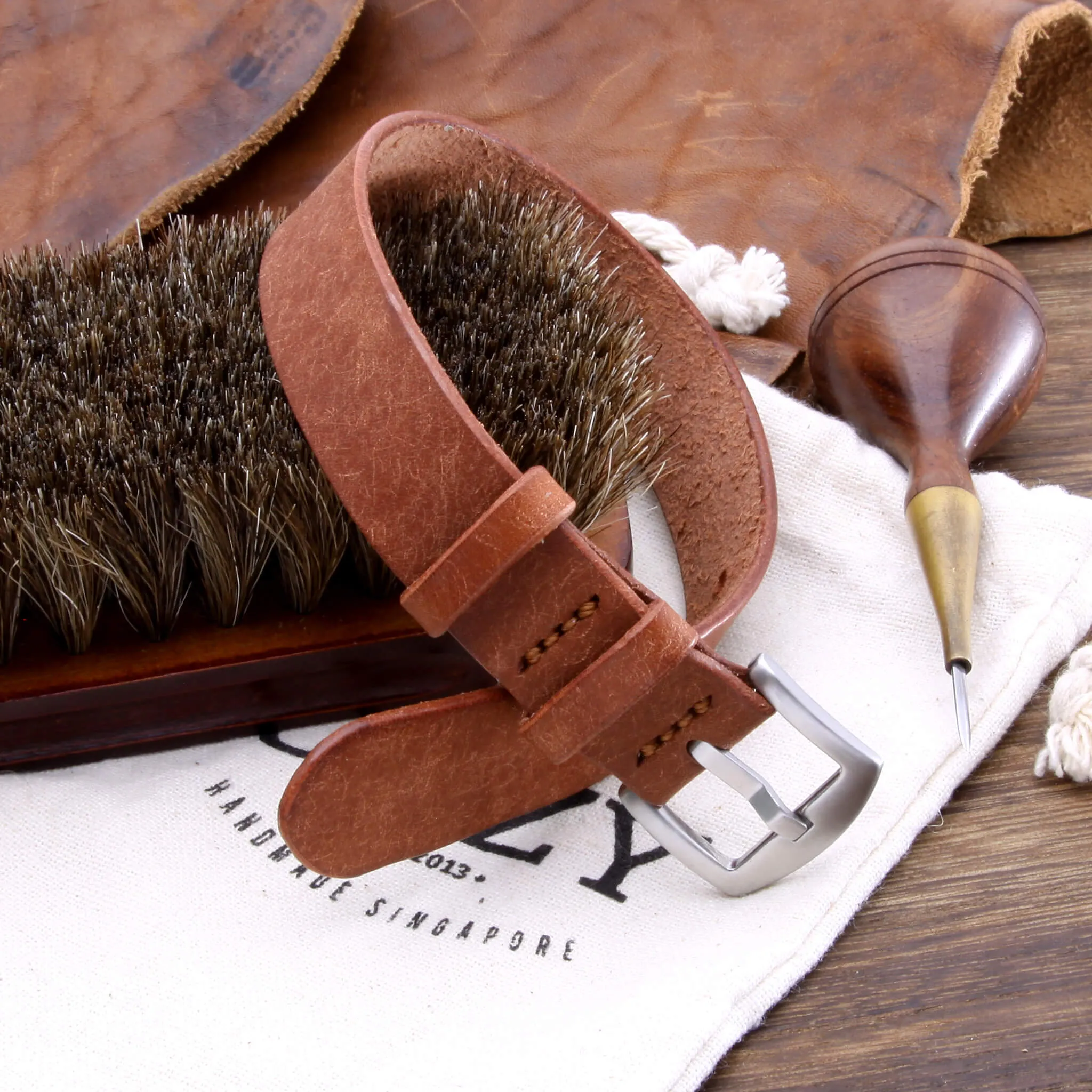 Single Pass Leather Watch Strap, 2-Keeper Rustic Russet