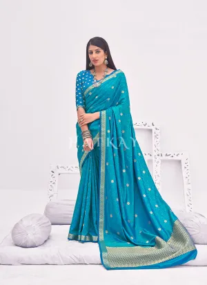 Sky Blue Embellished Banarasi Silk Saree