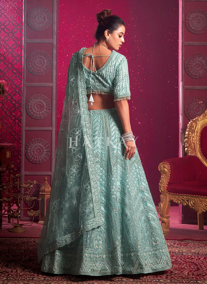 Sky Blue Embroidered Designer Lehenga Choli