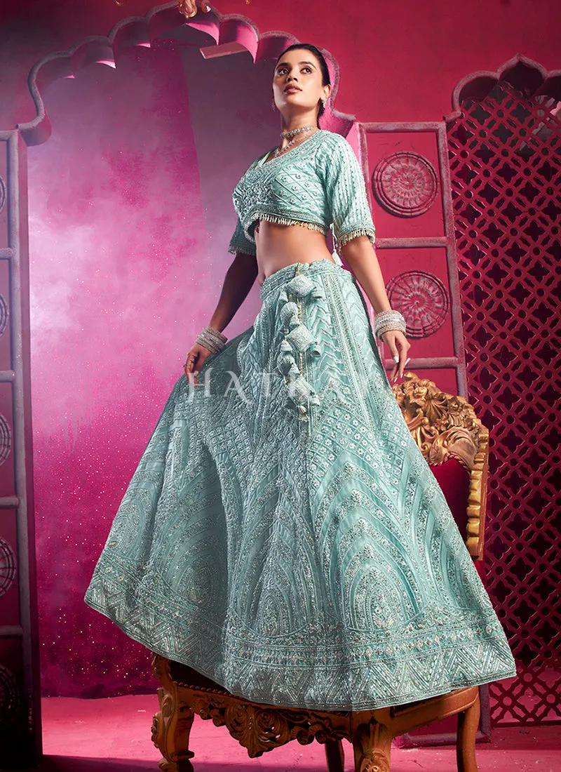Sky Blue Embroidered Designer Lehenga Choli