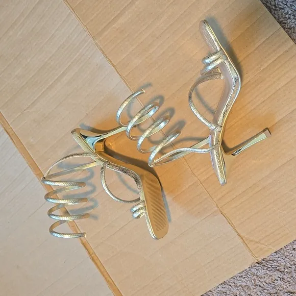 Steve Madden Gold Heels with Metallic Straps and High Lift