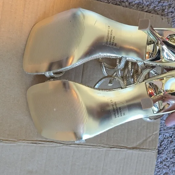 Steve Madden Gold Heels with Metallic Straps and High Lift