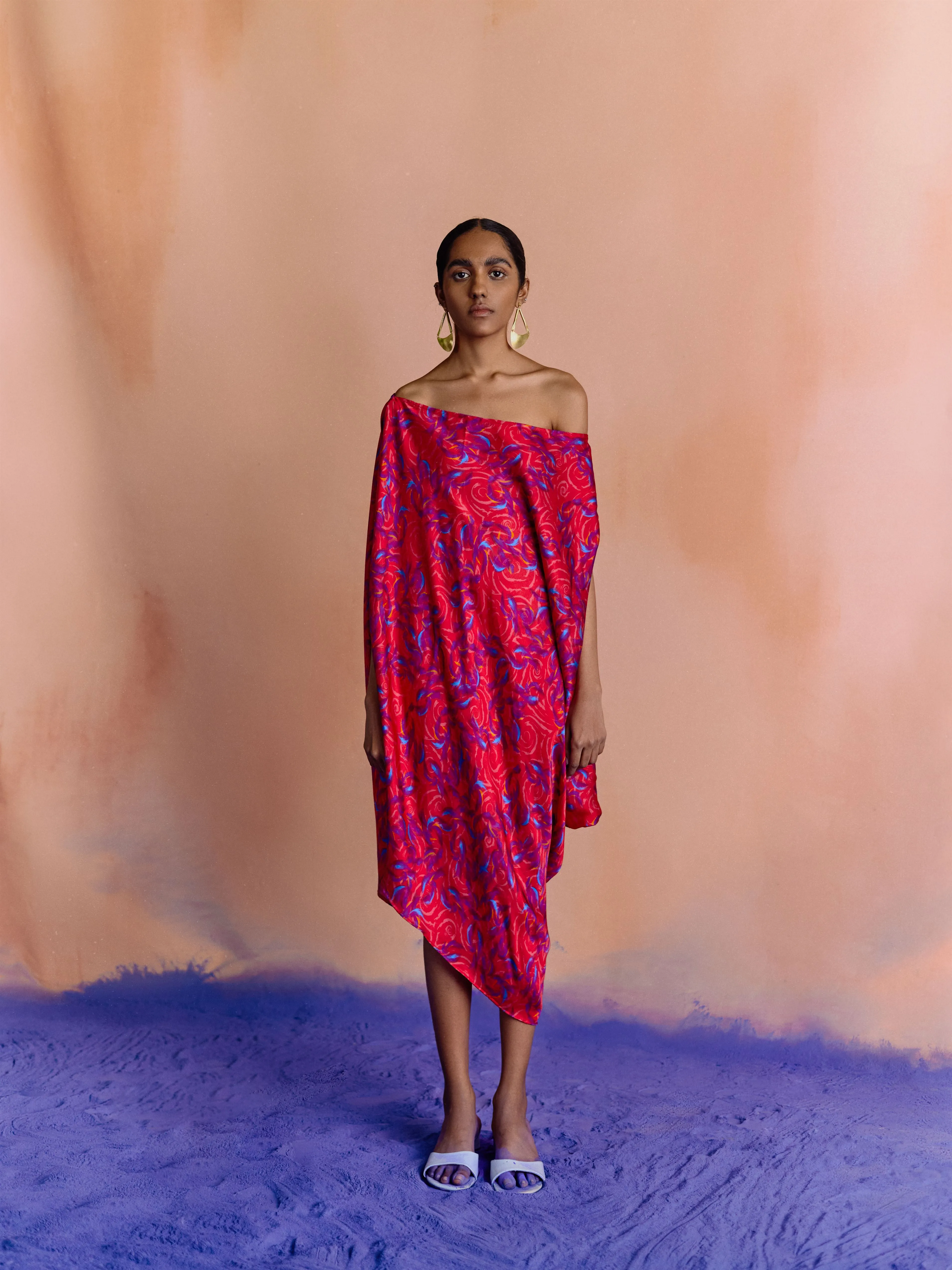 Studio Rigu   I   Womenswear, Western Parker Draped Dress  Red/Yellow/Pink/Blue Srdd036