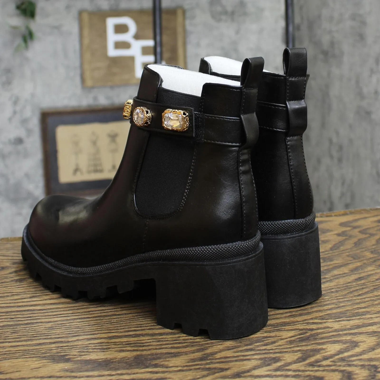 Sugar Favorite Mid Calf Chunky Heel Lace Up Fashion Boots Favorite Black 9M
