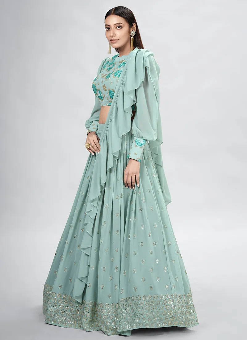 Teal Blue Embroidery Festive Lehenga Choli