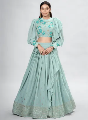 Teal Blue Embroidery Festive Lehenga Choli