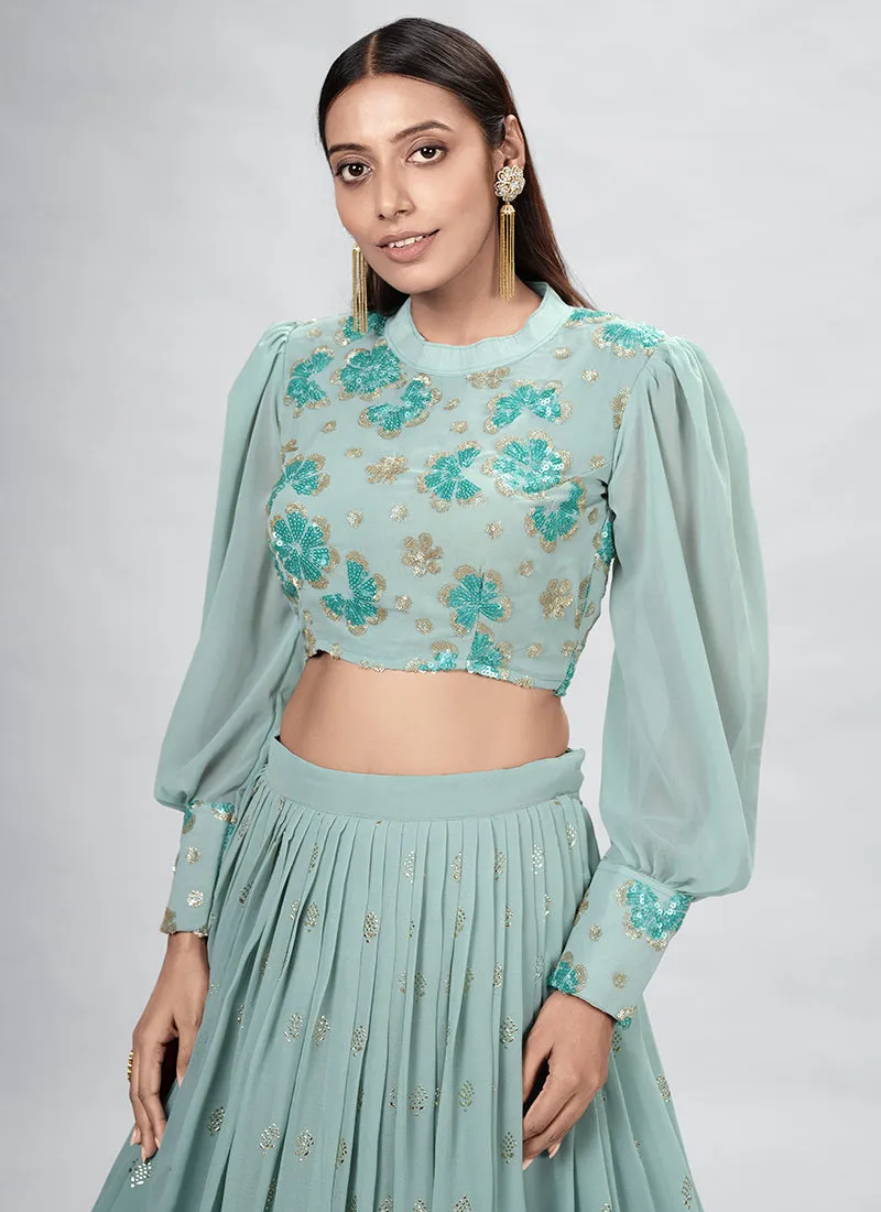 Teal Blue Embroidery Festive Lehenga Choli