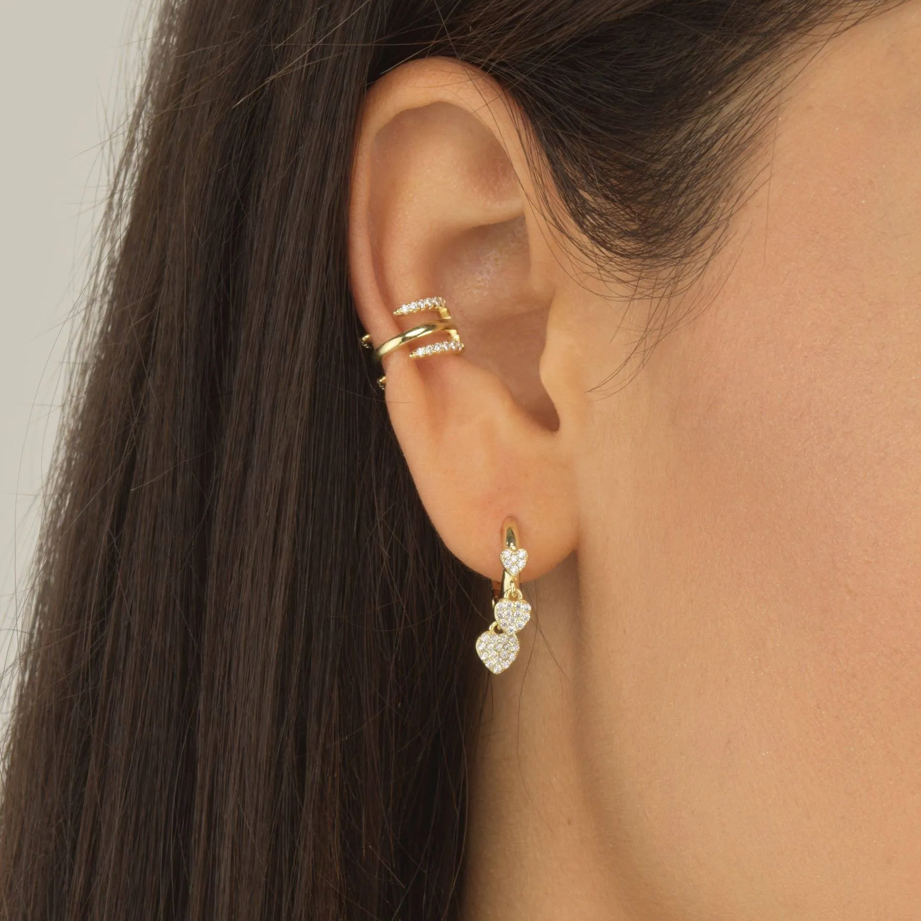 Triple Heart Huggie Earring