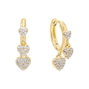 Triple Heart Huggie Earring