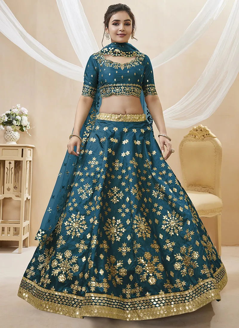 Turquoise Mirror Embroidery Traditional Lehenga Choli
