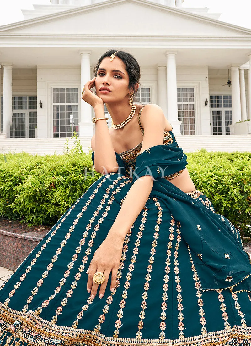 Turquoise Traditional Zari Embroidered Lehenga Choli