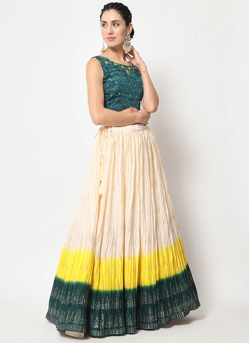 Turquoise White Ombré Sequence Embroidery Silk Lehenga Choli