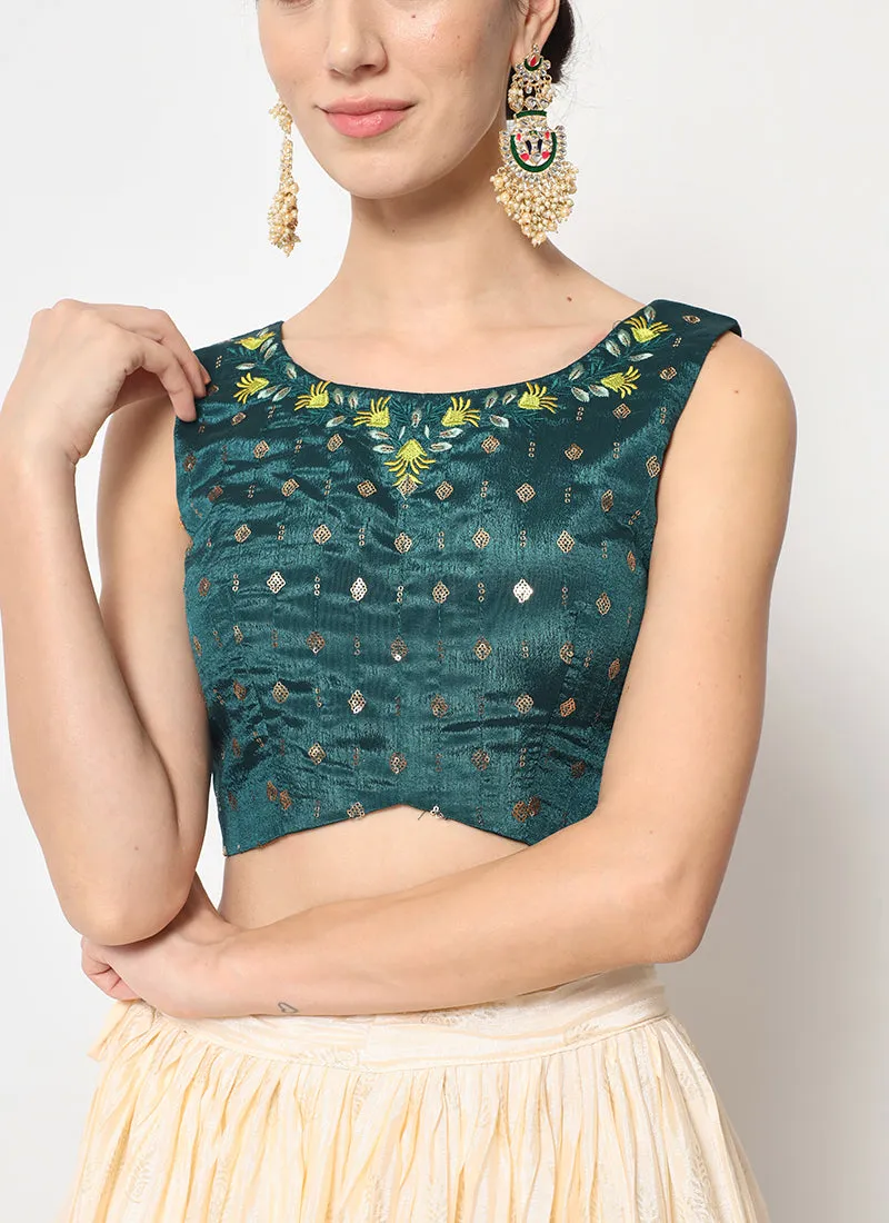 Turquoise White Ombré Sequence Embroidery Silk Lehenga Choli