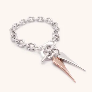 Twin Pointed Heart Chunky Bracelet, Silver & Rose Gold