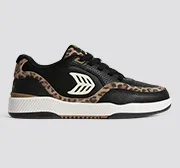 UBA Black Leather Leopard Print Suede Ivory Logo Sneaker Men