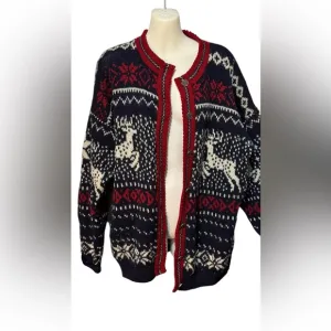 Vintage REI Cardigan Sweater Red White Blue Fair Isle Nordic Wool