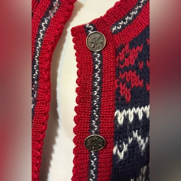 Vintage REI Cardigan Sweater Red White Blue Fair Isle Nordic Wool