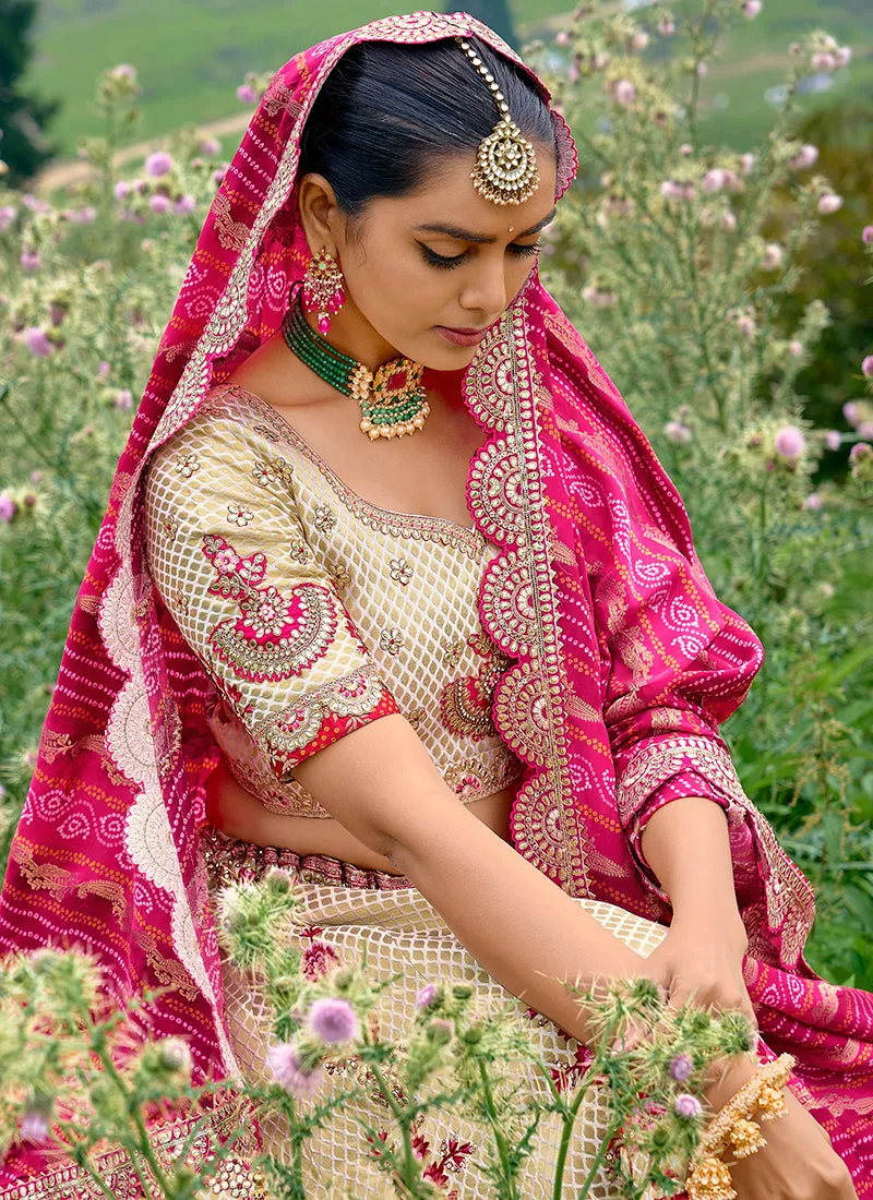 White And Pink Embroidery Wedding Lehenga Choli