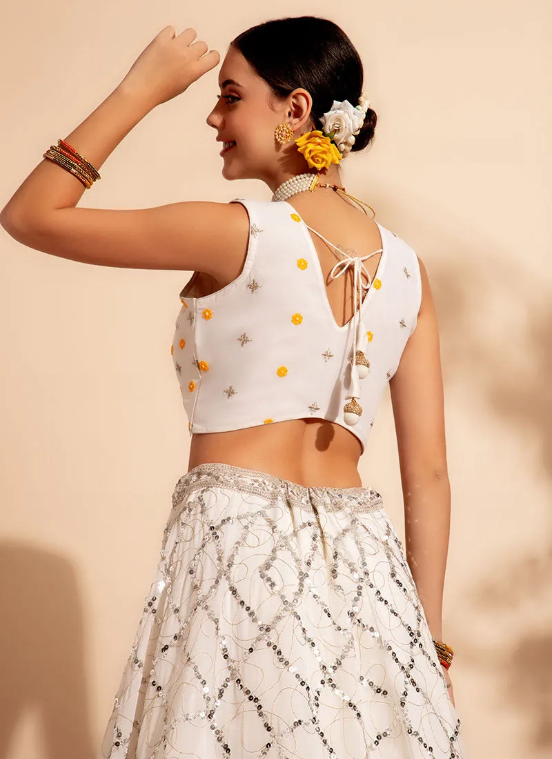 White And Yellow Multi Embroidery Traditional Lehenga Choli
