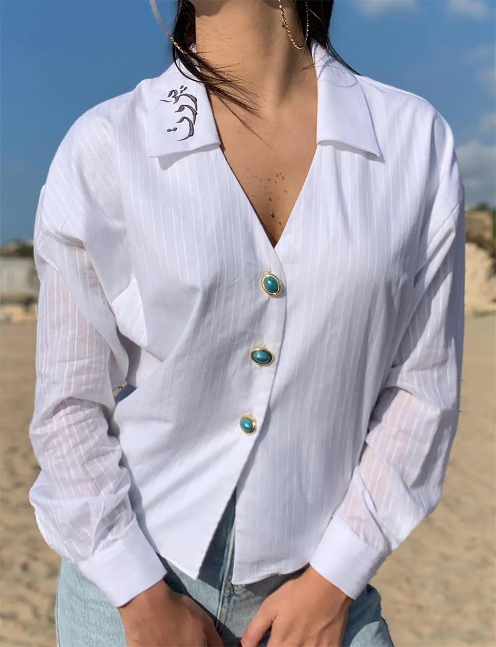 White Beirut Cotton Button Up Shirt