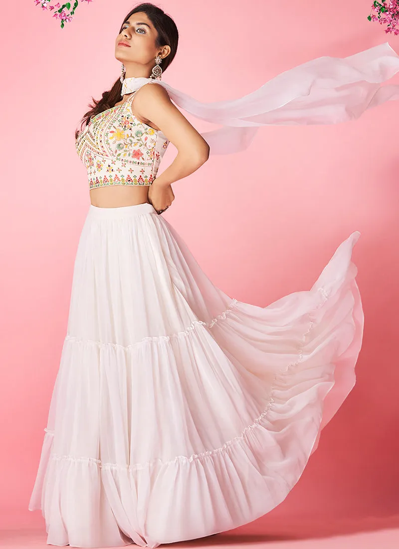White Multi Embroidered Wedding Lehenga Choli