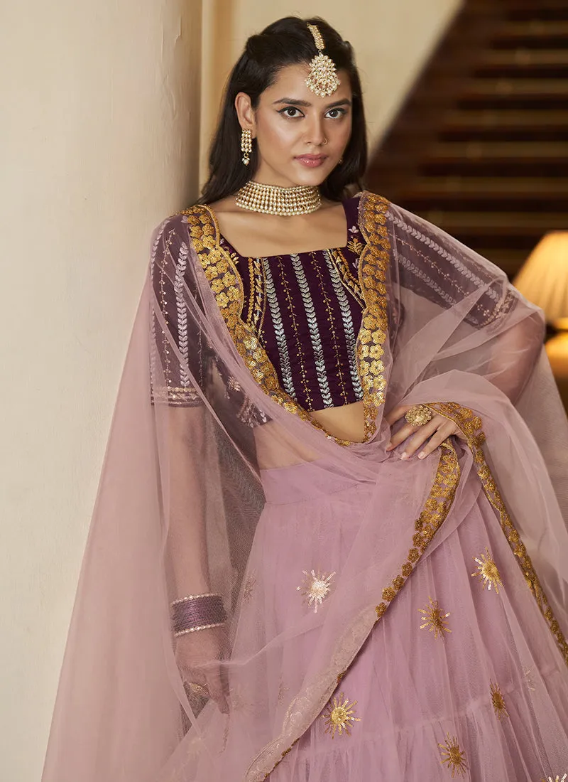 Wine And Pink Sequence Embroidery Designer Lehenga Choli
