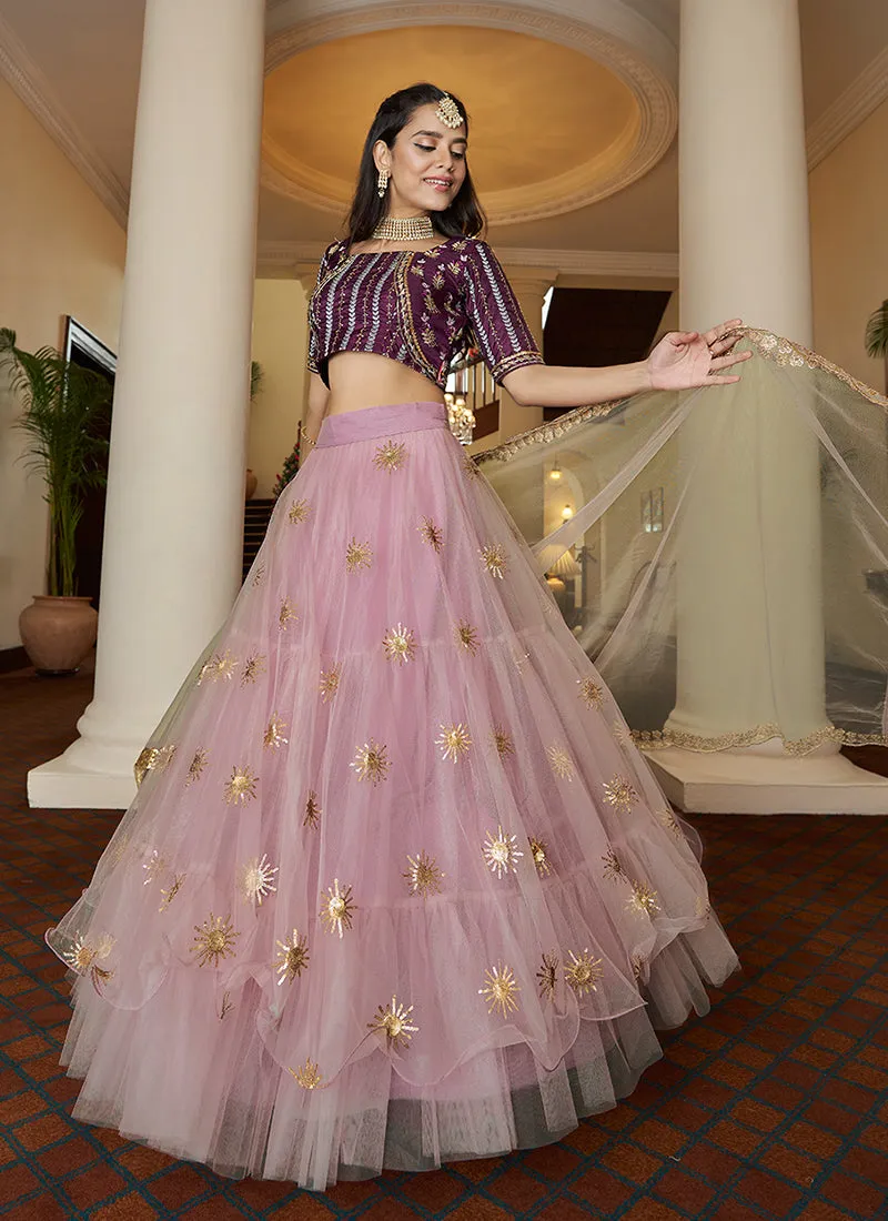 Wine And Pink Sequence Embroidery Designer Lehenga Choli