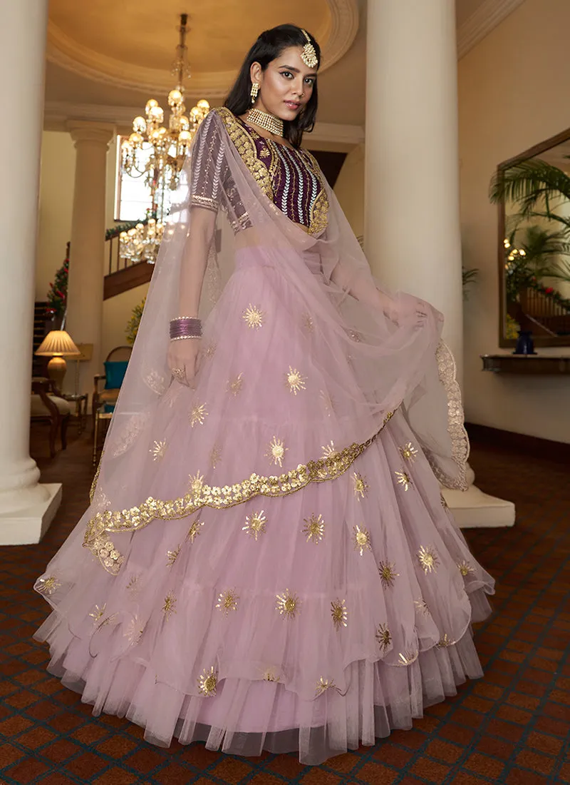 Wine And Pink Sequence Embroidery Designer Lehenga Choli