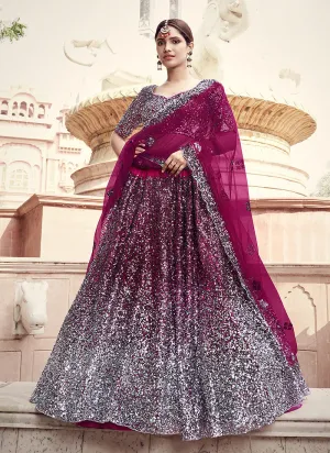 Wine And Silver Sequence Lehenga Choli