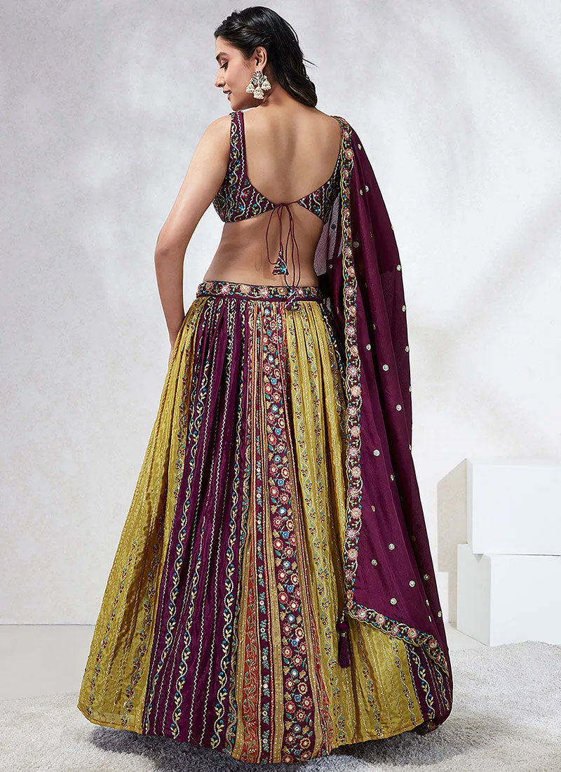 Wine Multicoloured Tradition Embroidery Wedding Lehenga Choli