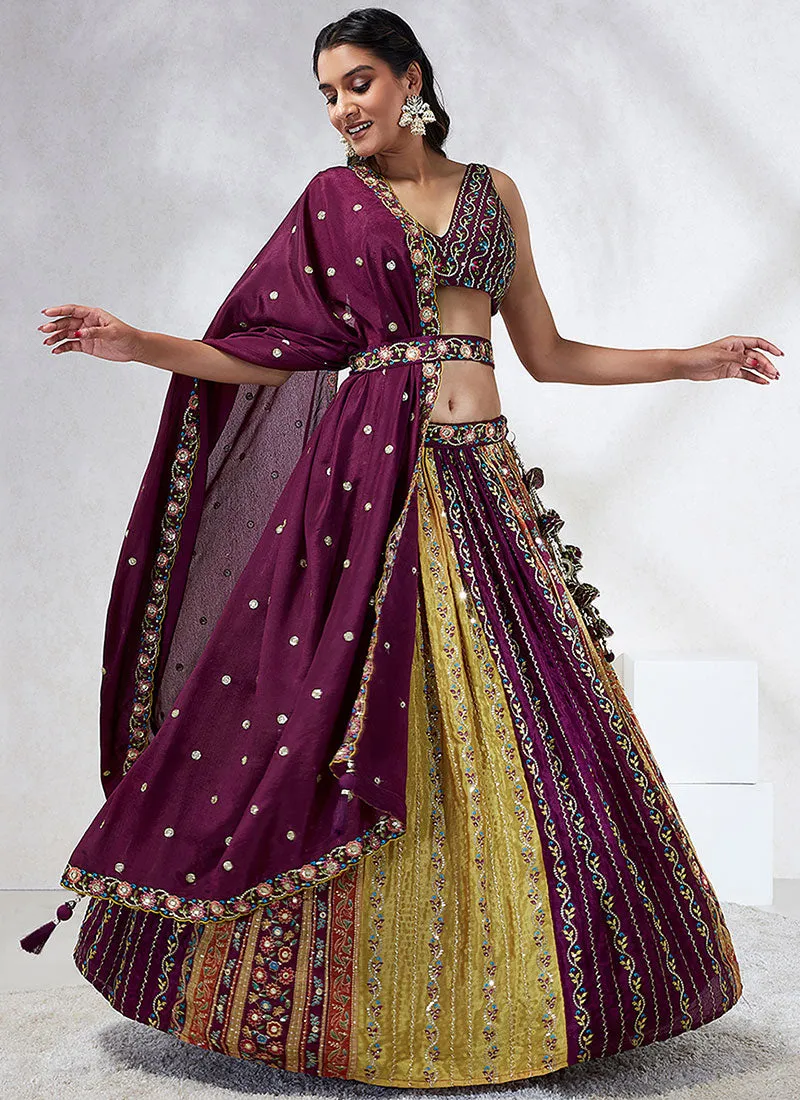 Wine Multicoloured Tradition Embroidery Wedding Lehenga Choli