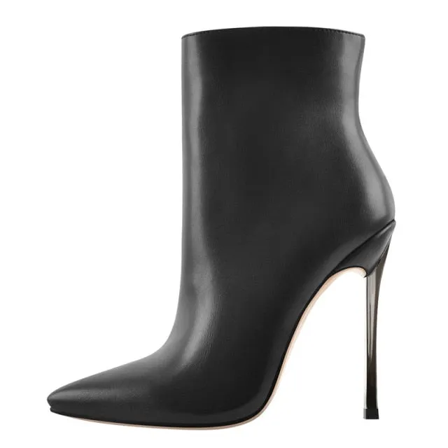 Women Pointed Toe Metal Thin High Heel  Black Red Boots