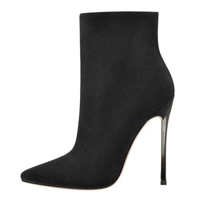 Women Pointed Toe Metal Thin High Heel  Black Red Boots