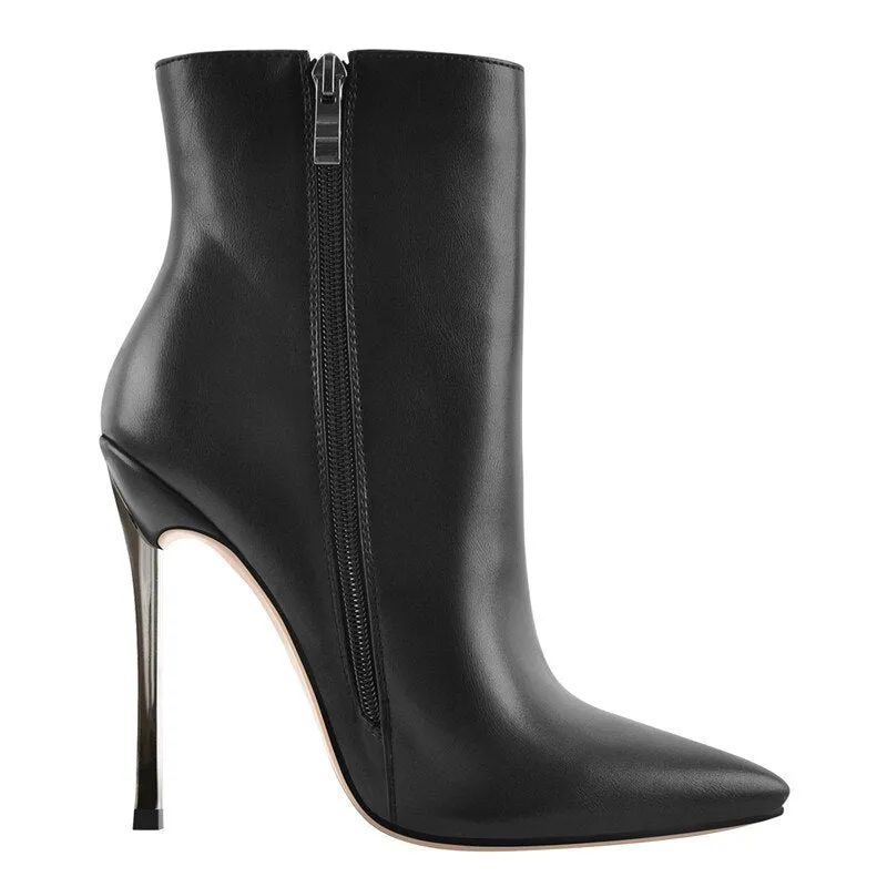 Women Pointed Toe Metal Thin High Heel  Black Red Boots