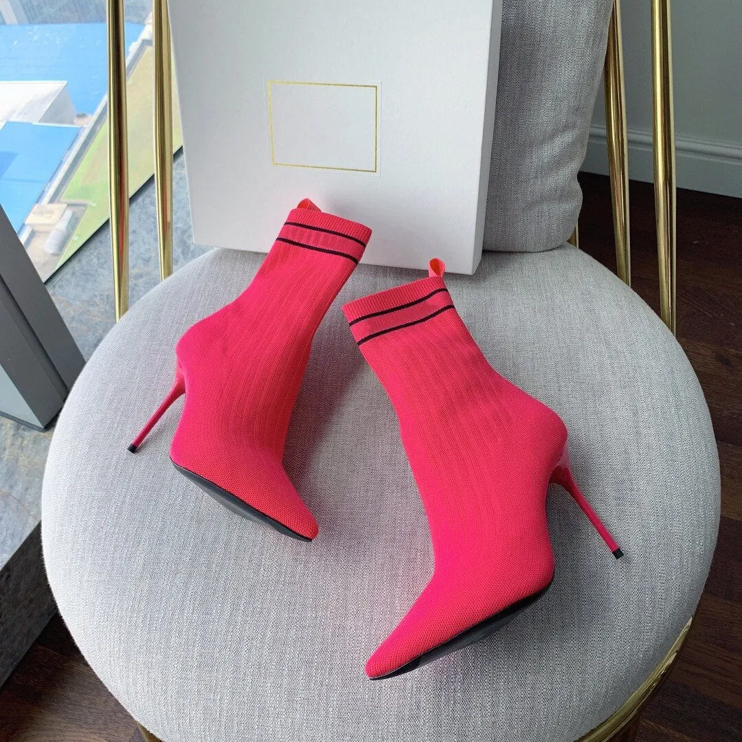 Women Shoes Knitted Mid-Calf Sock Boots Pointed Toe