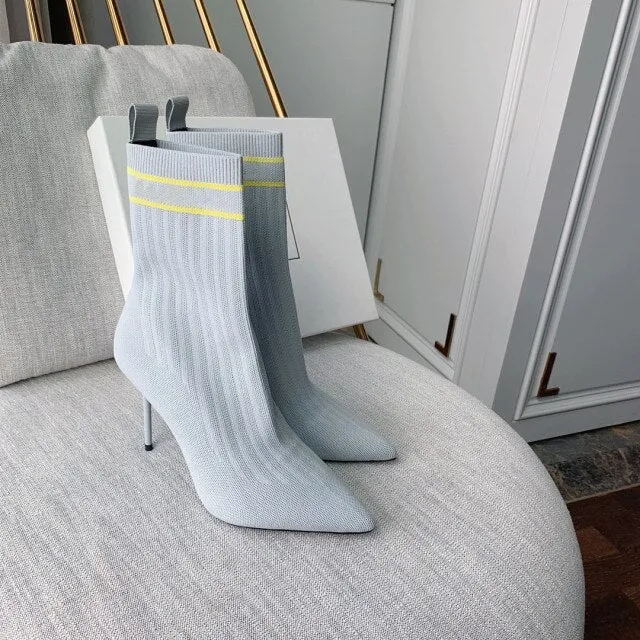 Women Shoes Knitted Mid-Calf Sock Boots Pointed Toe