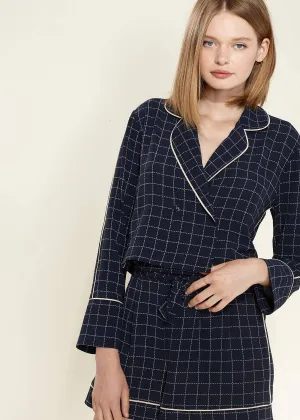Women's Grid Print High Shorts in Navy Plaid by Shop at Konus