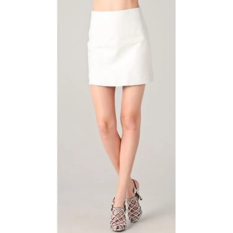 Womens Stylish Genuine Lambskin White Leather Mini Skirt