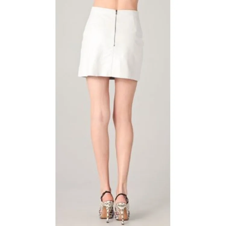 Womens Stylish Genuine Lambskin White Leather Mini Skirt