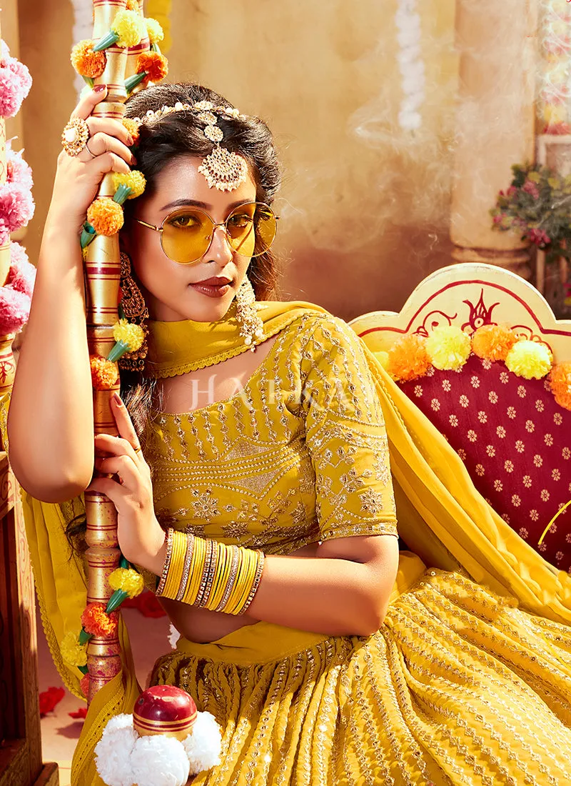 Yellow Embroidered Wedding Lehenga Choli