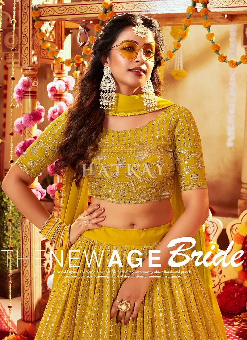 Yellow Embroidered Wedding Lehenga Choli