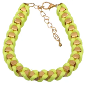Yellow Fabric Twisted Metal Clasp Bracelet