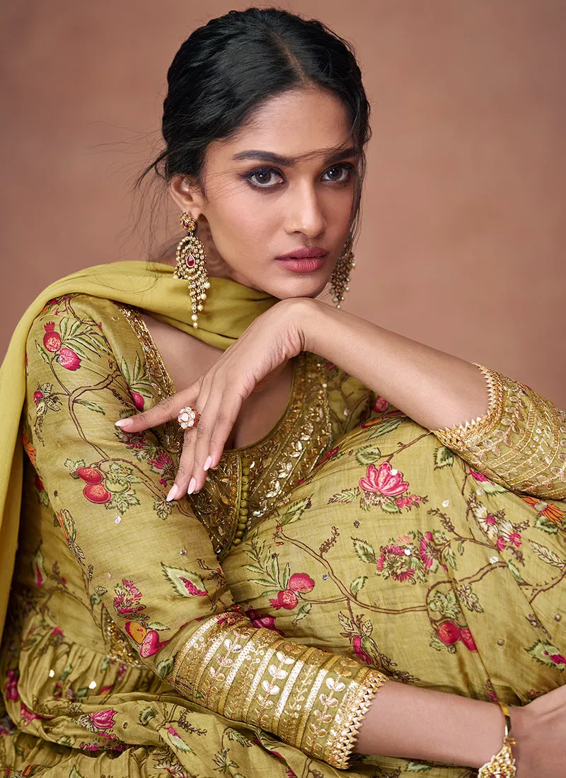 Yellow Multi Designer Embroidered Printed Anarkali Gown