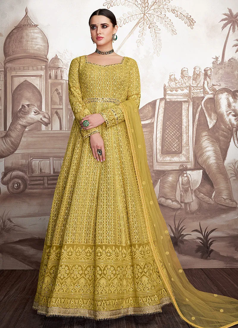 Yellow Multi Embroidered Designer Anarkali Suit