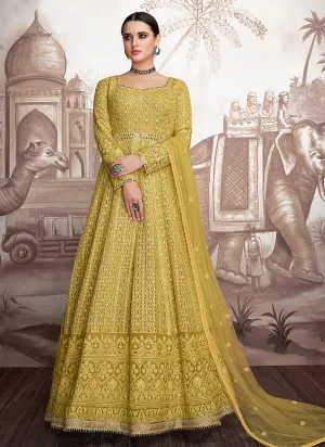 Yellow Multi Embroidered Designer Anarkali Suit